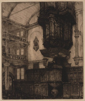 KG 1990 003
<br/>
Interieur van een kerk met preekstoel en orgel
<br/>
<em>Poortenaar, Jan Christiaan (1886-1958)</em>